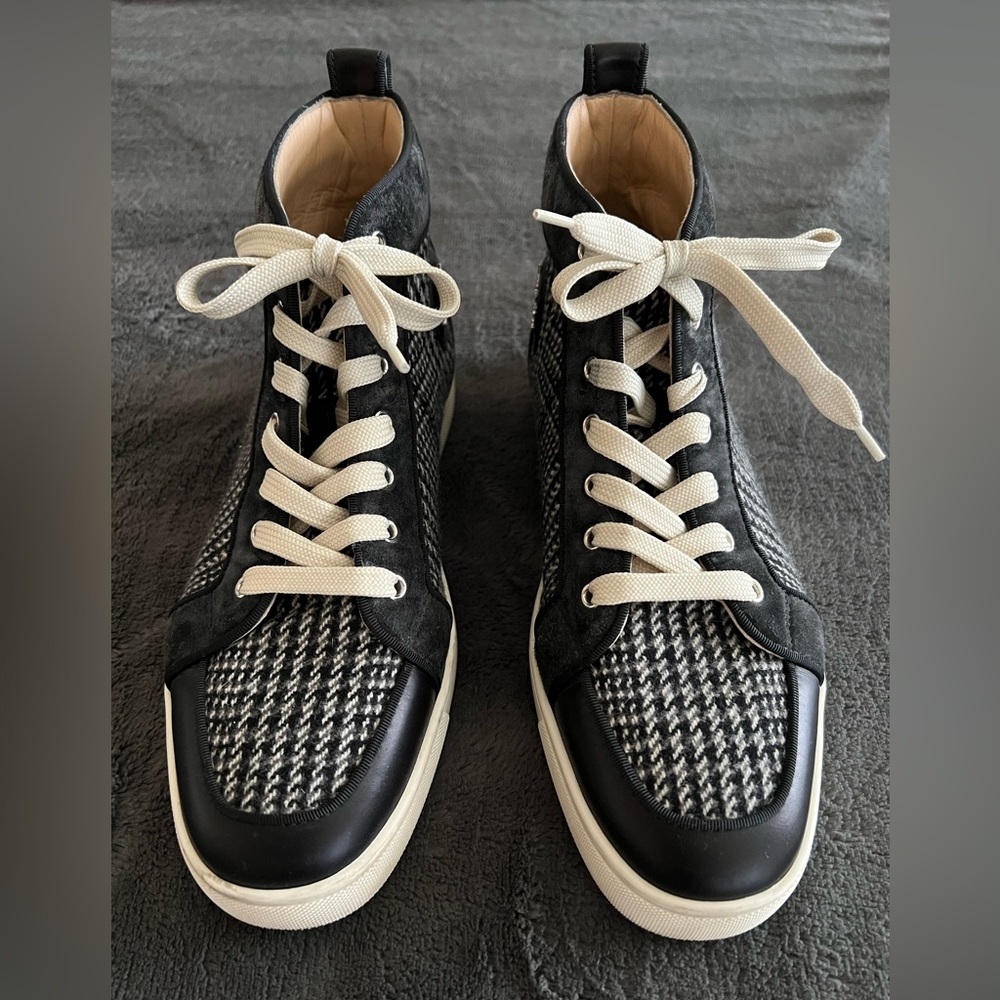 Christian Louboutin Black & White Houndstooth High-Top Sneakers